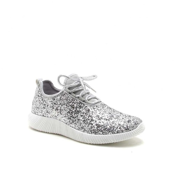 Shoes - Silver Glitter Low Top Sneakers for Ladies